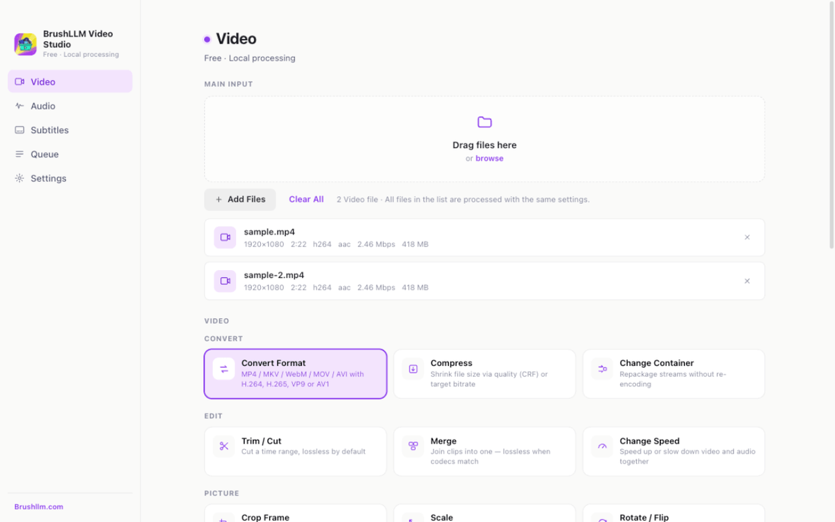 BrushLLM Video Studio interface